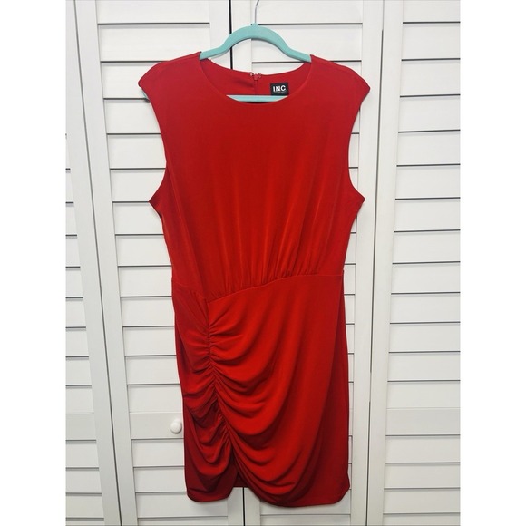 I.N.C. International Concepts Sleeveless Ruched Sheath Dress Size Large Red - Picture 4 of 11